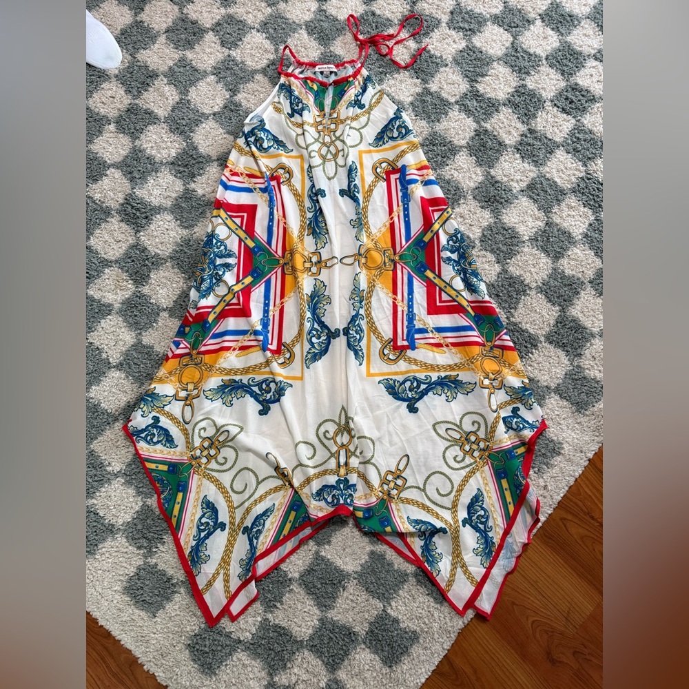 JEALOUS TOMATO Handkerchief Long Midi Maxi Dress Nautical Sailing Print Chains